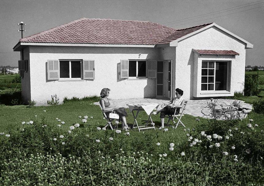 Women Talk in Yard - Colorized