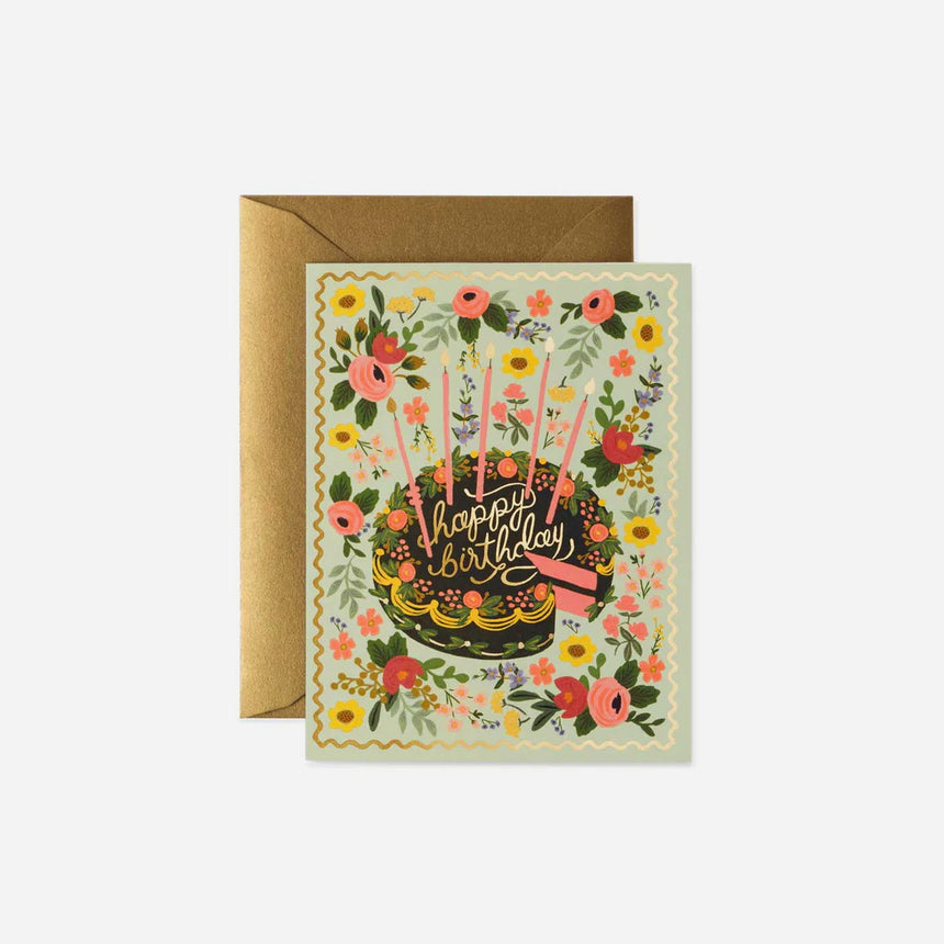 Birthday Card - Flowers & Cake